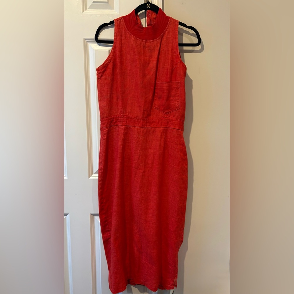 Vintage Red Linen Midi Dress With Button down Back - Picture 5 of 15